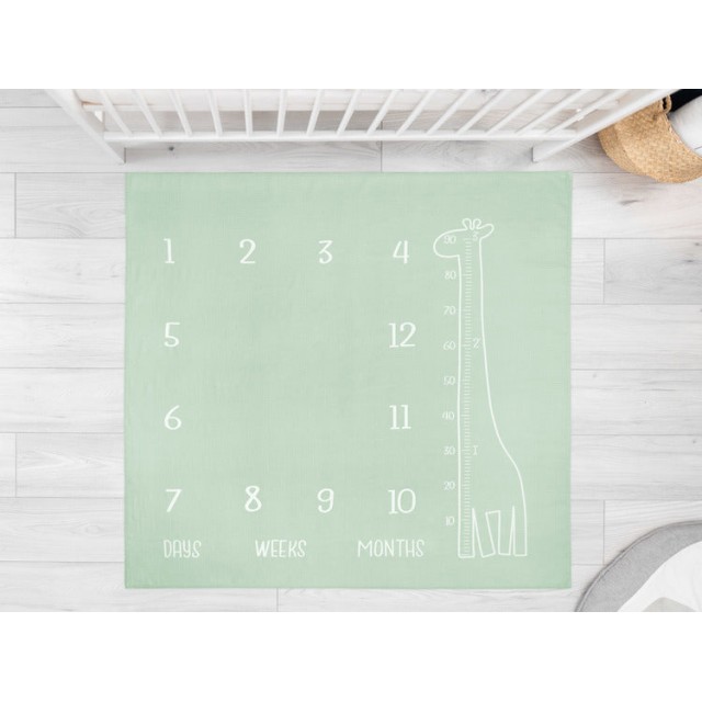 Muslin Photo Mat Giraffe Mint 120x120cm
