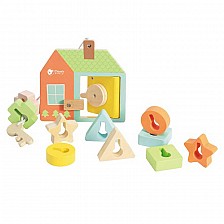 Children's wooden house - sorter with different locks