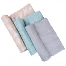 Set of 3 Playgro Fauna Friends muslin nappies for changing, soft and gentle made of bamboo and cotton, size 120 x 120 cm