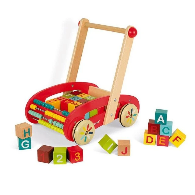 Wooden pushchair with ABC cubes