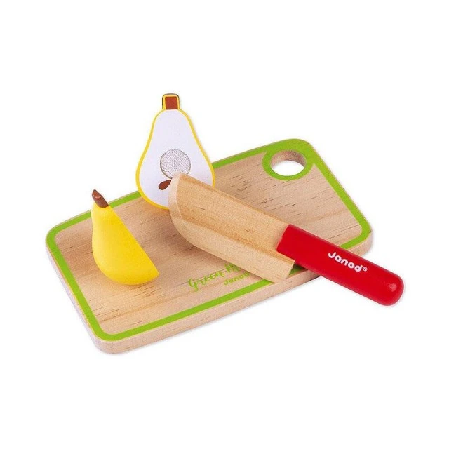 Wooden crate with fruits and vegetables for cutting