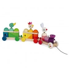 Wooden animal pull train and Zigolos string figures