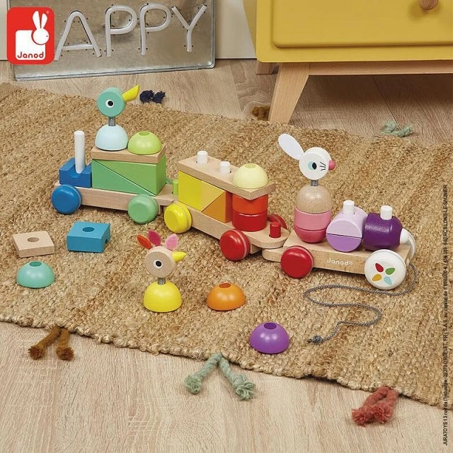 Wooden animal pull train and Zigolos string figures