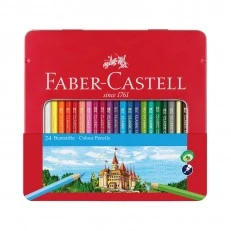 Faber-Castell Цветни моливи Замък, 24 цвята, в метална кутия