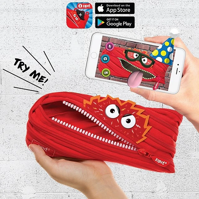Zipit pencil case Talking Monstars, medium, red