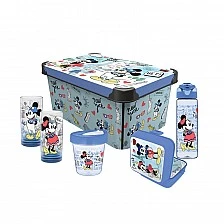 Disney Комплект Travel, кутия за съхранение 10 L, кутия 1 L, чаша за пътуване 350 ml, бутилка за пътуване 630 ml, 2 стъклени чаши 300 ml, сини