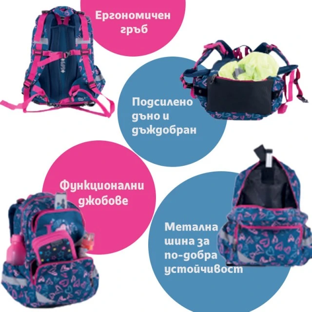 Pulse backpack Anatomic Kitty Love, blue-pink