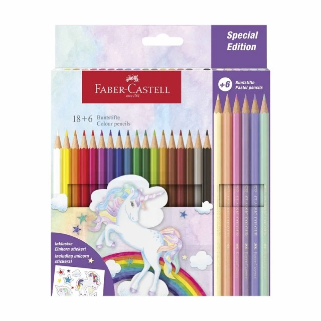 Faber-Castell Grip 2001 coloured pencils - Unicorn, 18 standard and 6 pastel colours