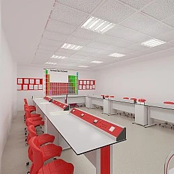 RFG physics classroom Flat above 7th grade for 24 students white/red