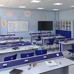 RFG physics classroom Flat above 7th grade for 24 students white/blue