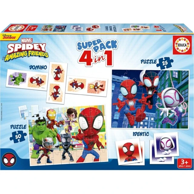 Playset, Educa, Spidey and his friends, Dominoes, Memories and 2 puzzles