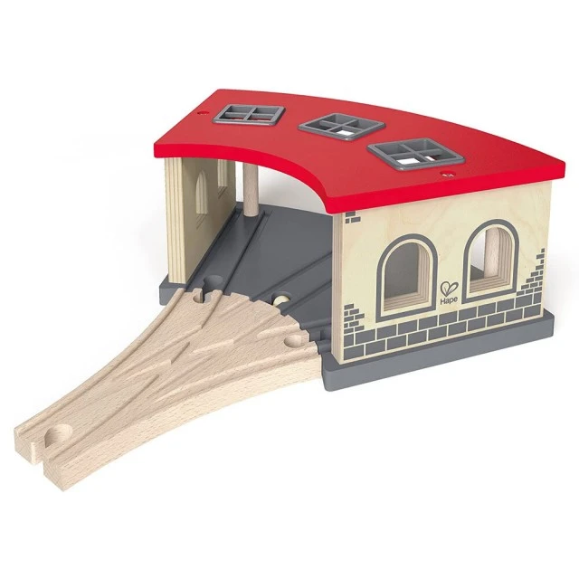 Wooden toy train depot
