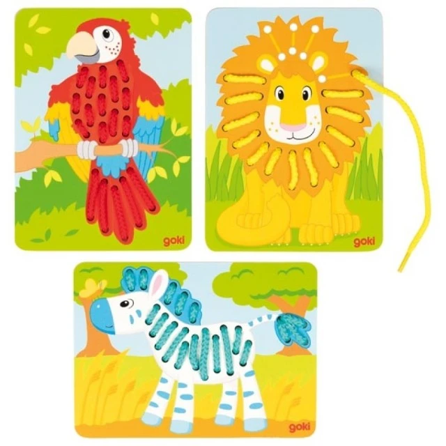 Sewing game, parrot, lion, zebra