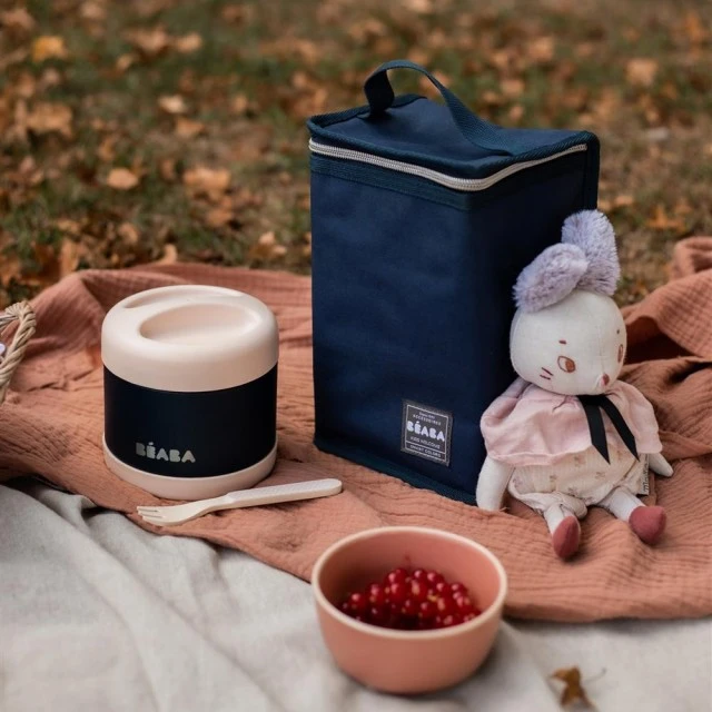 Stainless steel food thermos 500ml pink lid-dark blue