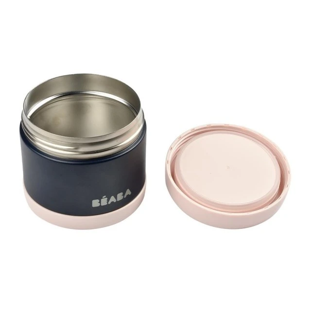Stainless steel food thermos 500ml pink lid-dark blue
