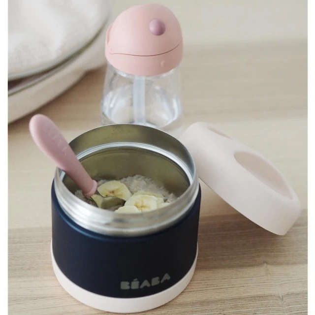 Stainless steel food thermos 500ml pink lid-dark blue