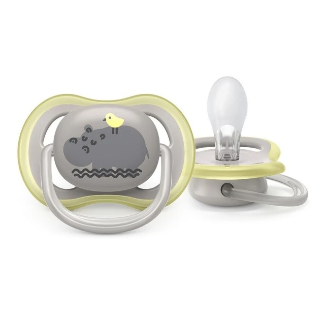 Pacifiers Ultra Air 6-18m gray and green with Lion and Hippopotamus decor