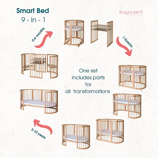 Transforming Bed 9in1 Smart 60x72/60x120/60x168cm Ingvart