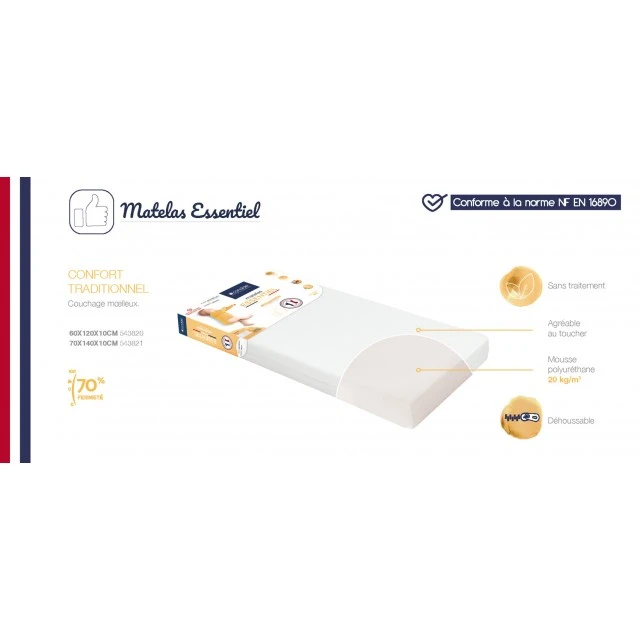 Universal breathable mattress for bed 60 x 120 cm (10 cm thick) Candide