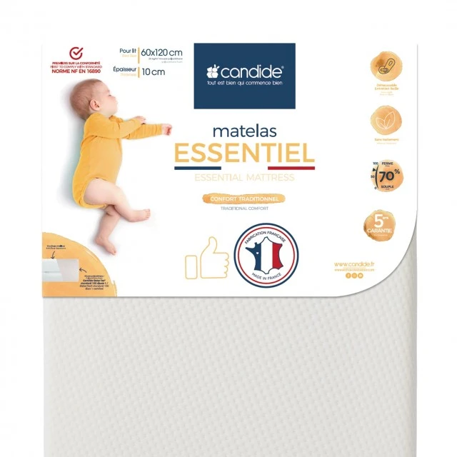 Universal breathable mattress for bed 60 x 120 cm (10 cm thick) Candide
