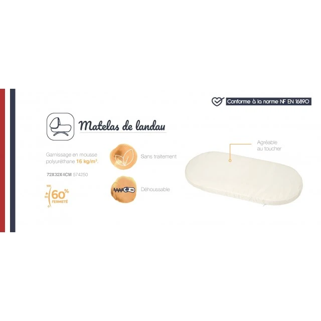 Mattress for newborn carrycot 73 x 32 cm (4 cm thick) Candide