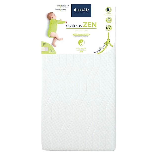 Zen mattress with bamboo cover for bed 60 x 120 cm (10 cm thick) Candide