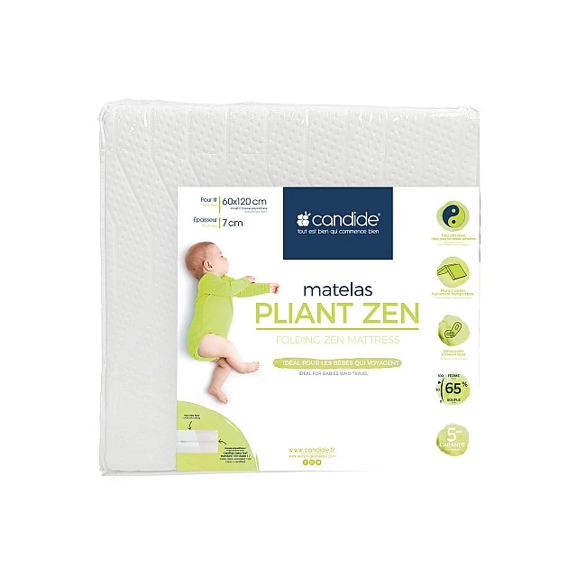 Foldable Baby Mattress 2 Parts Zen With Bamboo Cover 60x120Cm (7Cm Thickness) Candide