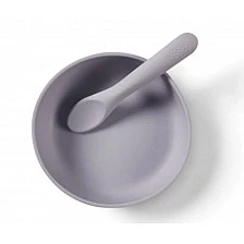 Set Silicone Vacuum Cup And Spoon Violet Vital Baby