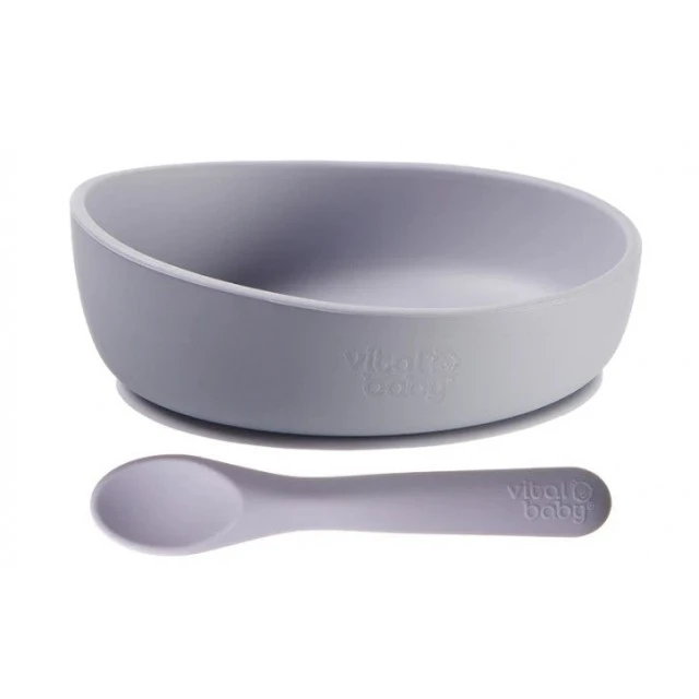 Set Silicone Vacuum Cup And Spoon Violet Vital Baby