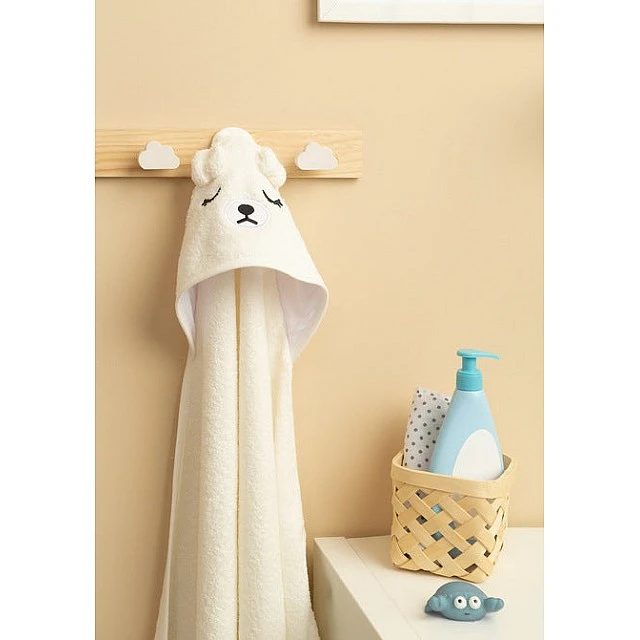 Бебешка Хавлия С Качулка Bathfriends 100X100 Мече Бяло Sensillo