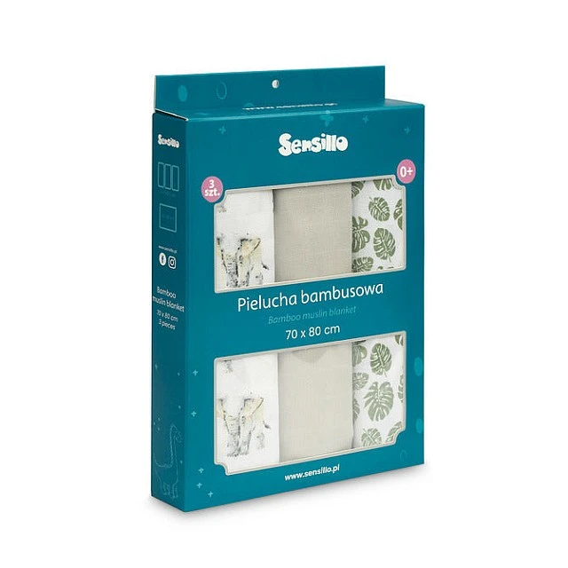 Bamboo Diapers 3-Pack Elephant Gray 70X80 Sensillo