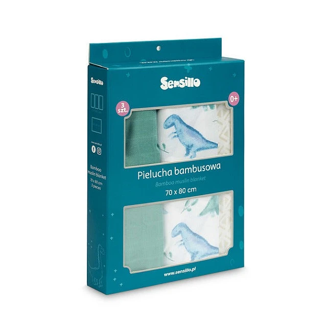 Bamboo Diapers 3-Pack Dino Green 70X80 Sensillo