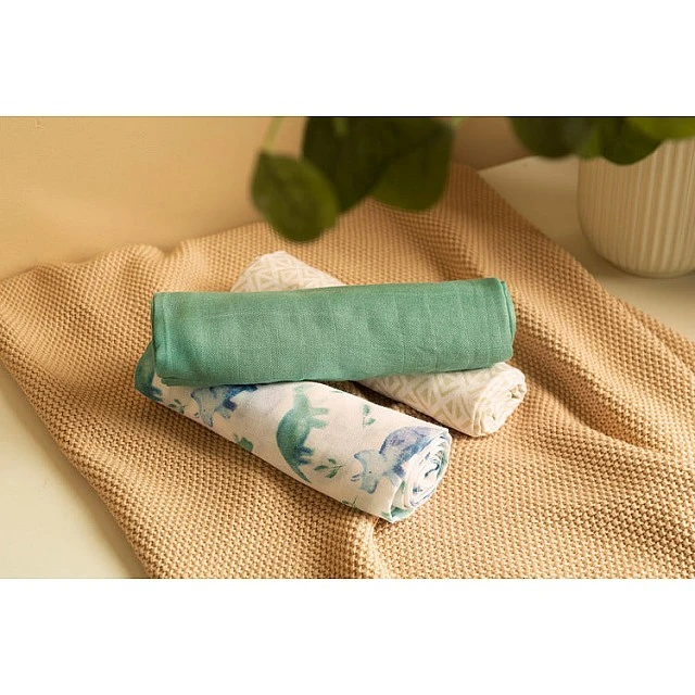 Bamboo Diapers 3-Pack Dino Green 70X80 Sensillo