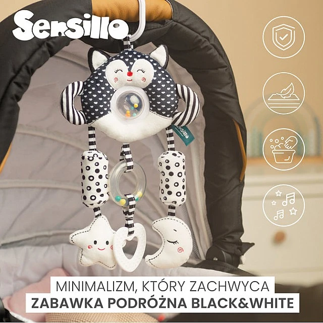 Черно-Бяла Играчка За Пътуване – Слон Sensillo