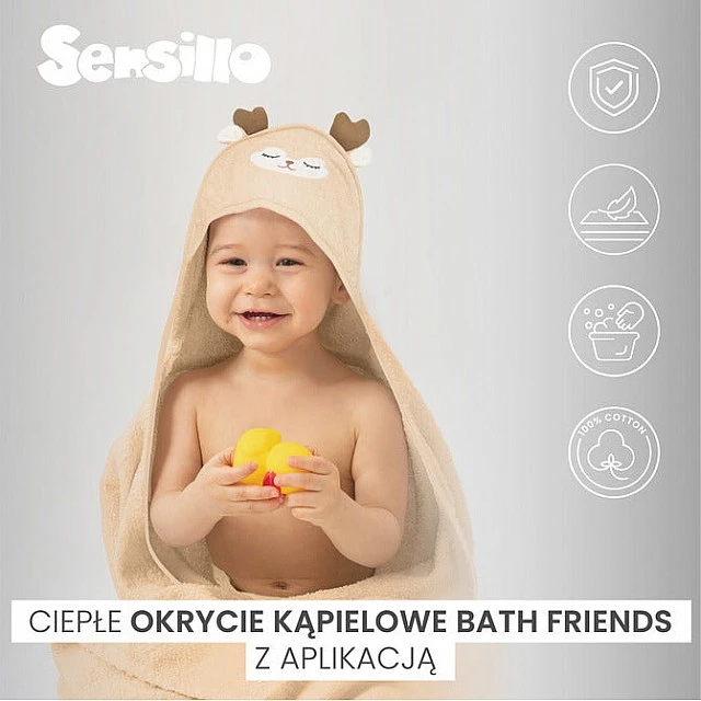 Бебешка Хавлия С Качулка Bathfriends 100X100 Мече Бяло Sensillo