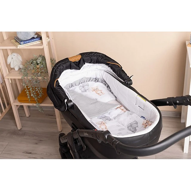Muslin Stroller Set Teddy Bear, Gray Sensillo