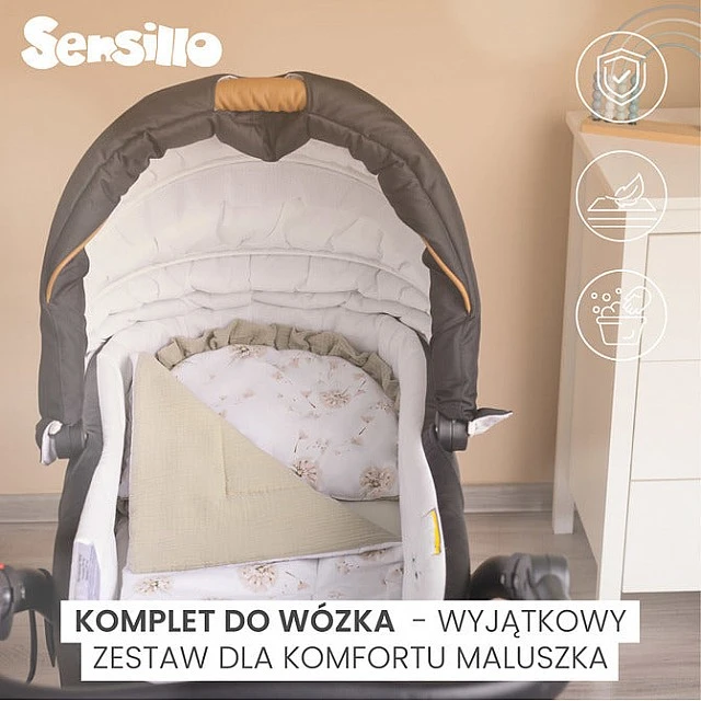 Muslin Stroller Set Teddy Bear, Gray Sensillo