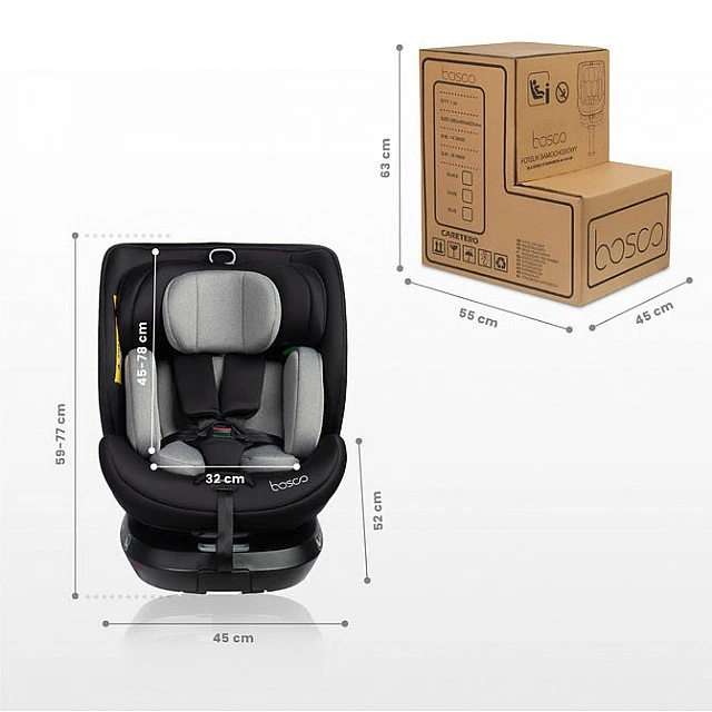 Столче За Кола Bosco I-Size Black (40-150cm) Caretero