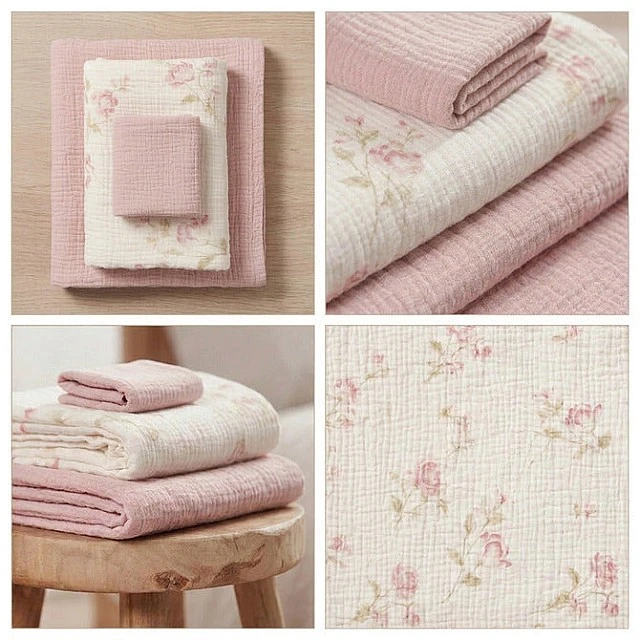 Muslin Diapers 3 Sizes 120X120 70X60 30X35 Pink Flowers Sensillo