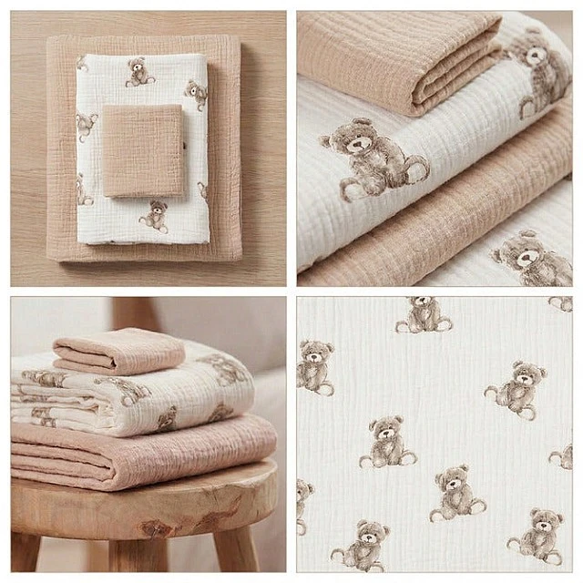 Muslin Diapers 3 Sizes 120X120 70X60 30X35 Bears Beige Sensillo