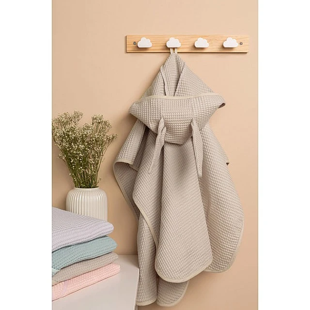 Poncho 100% Corrugated Cotton 70X60 Beige 0+ Sensillo
