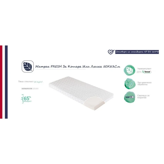 FRESH mattress for next to me playpen or swing 50X83cm (5cm thickness) Candide