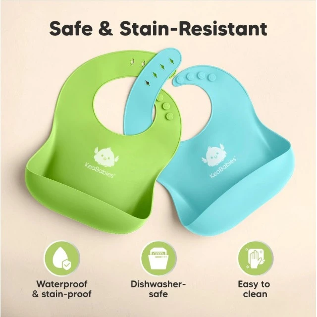 Silicone Bibs 2 Pieces Blue/Green Kea Babies