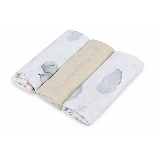 Muslin Diapers Beige Bear 3 Pieces 70x80 Cm