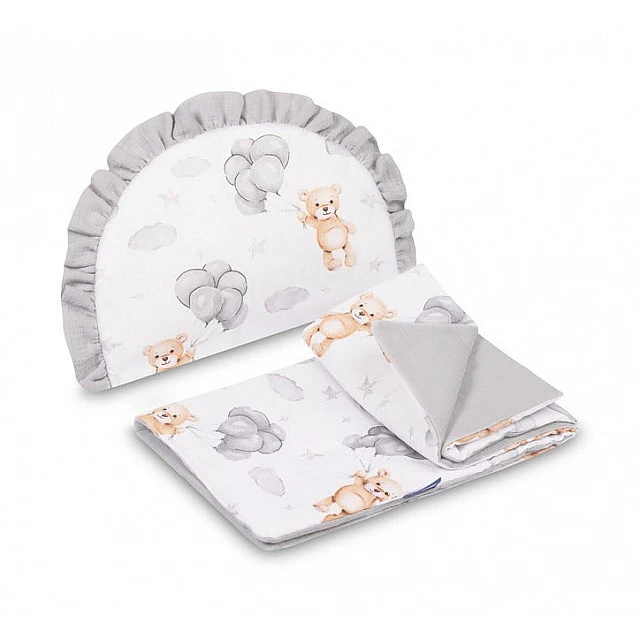 Muslin Stroller Set Teddy Bear, Gray Sensillo