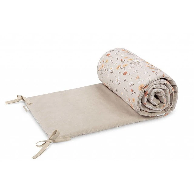 Baby Crib Bumper 60/120 Double-Sided Muslin/Ranforce 180 X 30 Cm 0+ Beige Flowers Sensillo