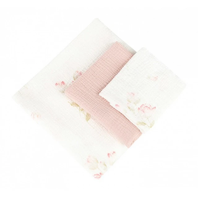 Muslin Diapers 3 Sizes 120X120 70X60 30X35 Pink Flowers Sensillo