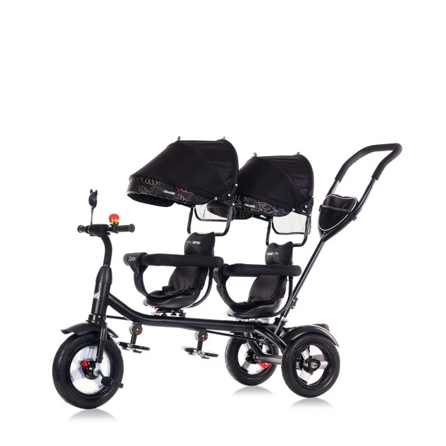 Tricycle for twins 2PLAY obsidian/leaves