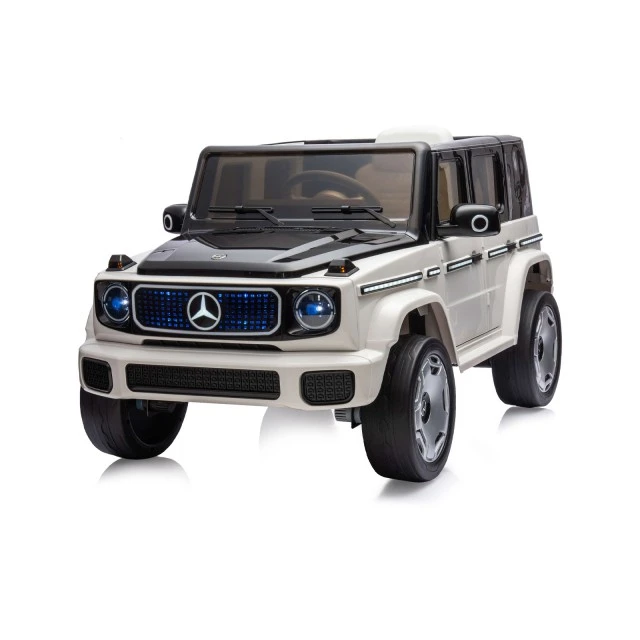 Акумулаторен джип Mercedes EQG бял EVA, кожена се
