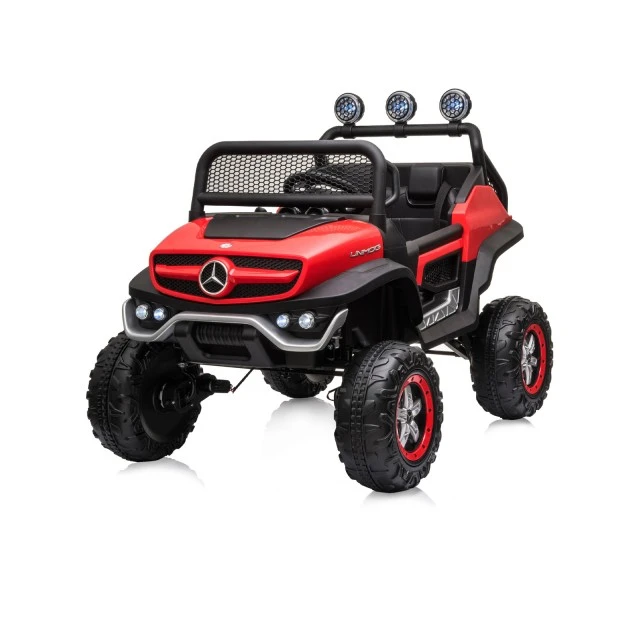 Battery operated OffRoad Mercedes UNIMOG red, leather seat, EVA wheels